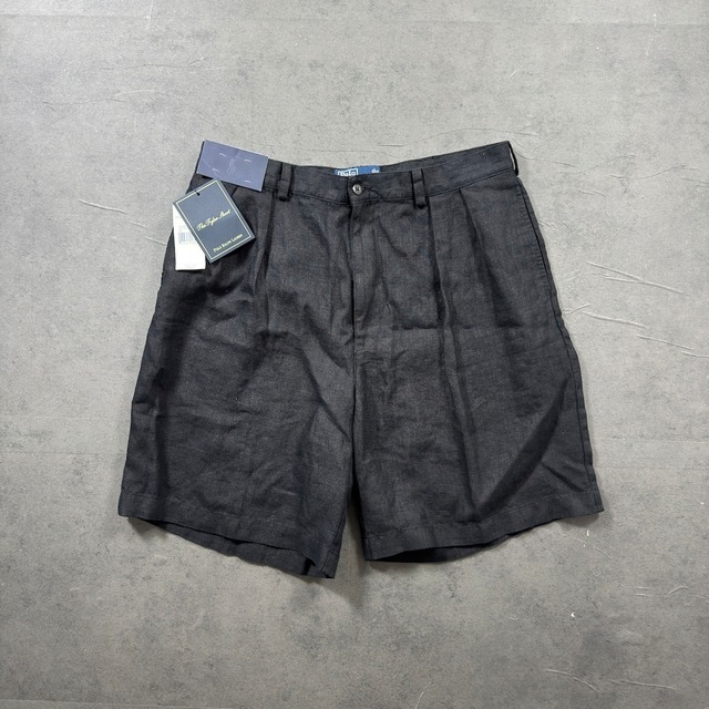 【DEAD STOCK】Polo by Ralph Lauren LINEN Black TYLER SHORTS W36 古着