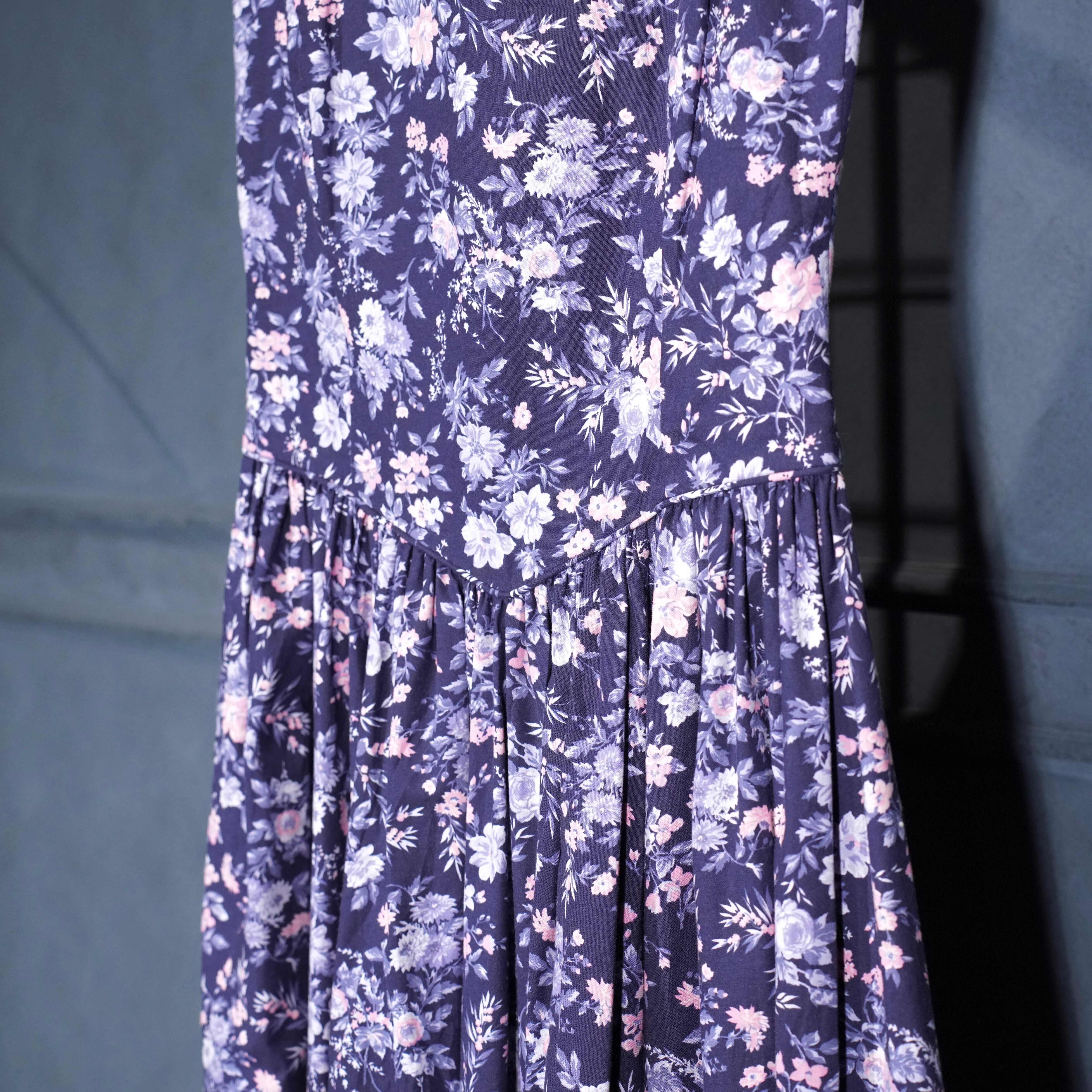 EU VINTAGE Iaura asnley FLOWER PATTERNED NO SLEEVE ONE PIECE MADE