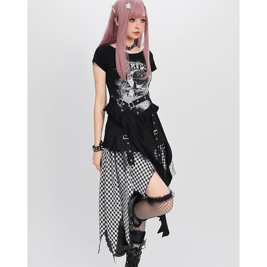 地雷系 ストラップTシャツ ライブ×参戦服 Y2K向け｜WithU | ゴスロリ