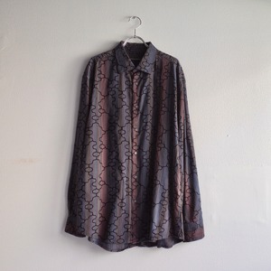“JHANE BARNES” Wave Design Gradation Stripe Patterned Silk Shirt l/s