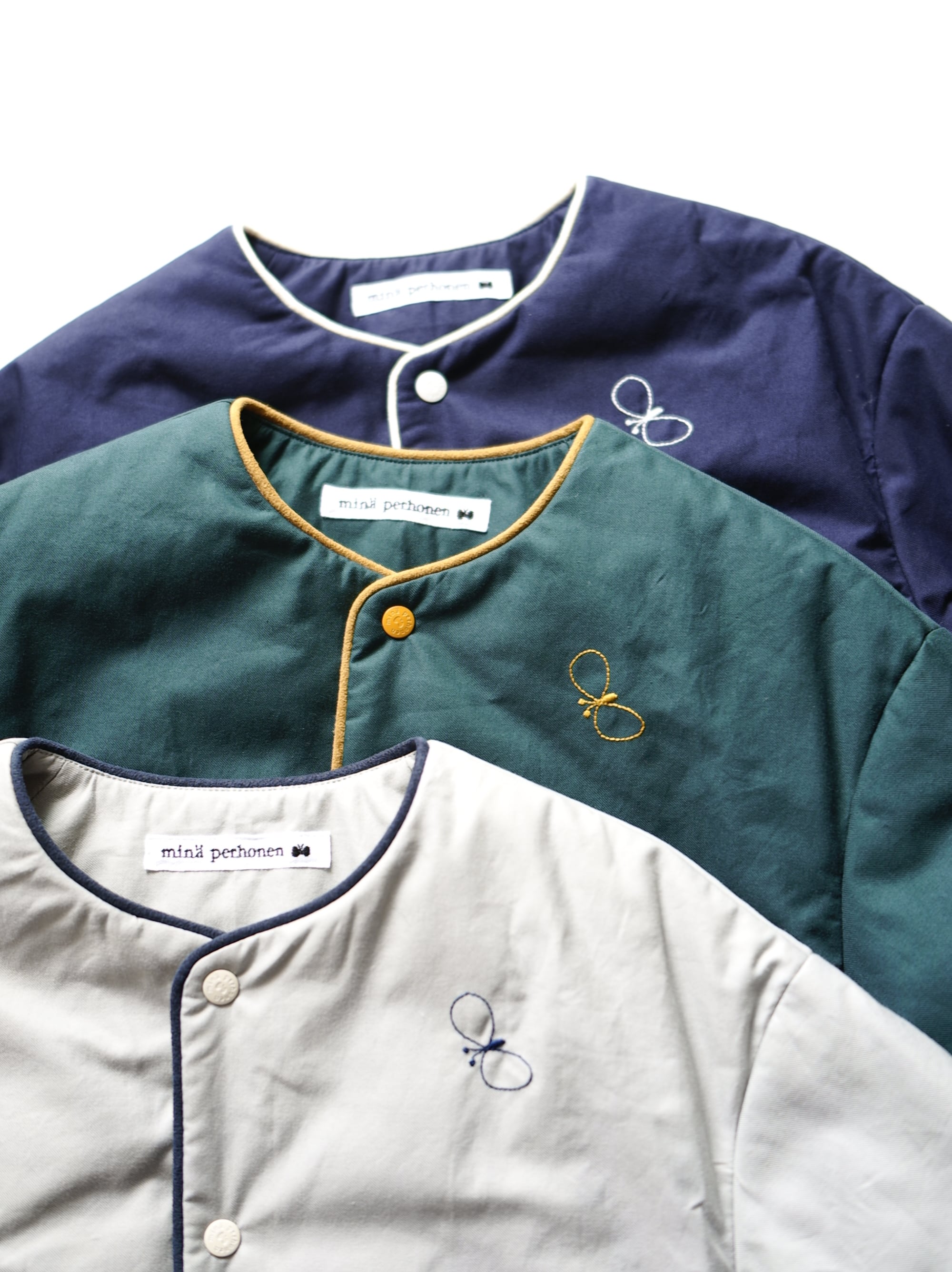 mina perhonen choucho 割烹着 navy mina perhonen 26AW 〉 choucho “コート” / AEA2080PB / navy / 90