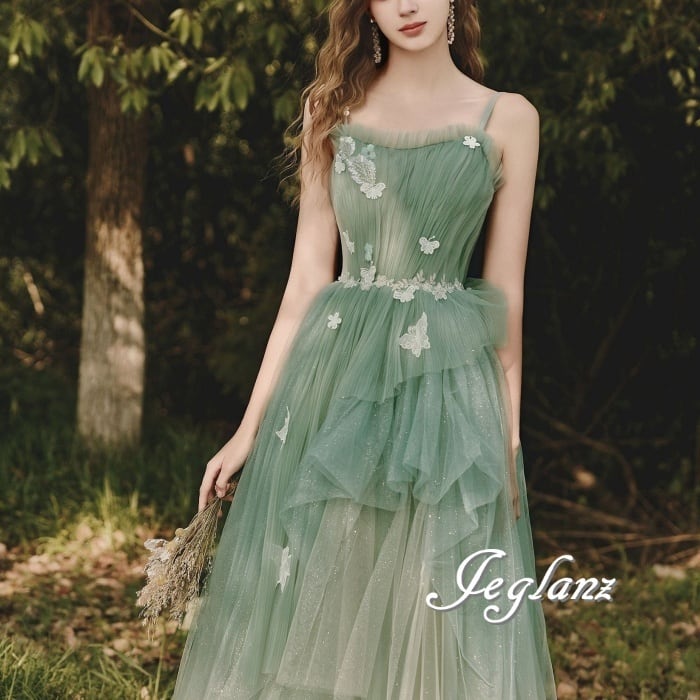 パーティ イブニングドレス バタフライ 蝶 モチーフ 背中 編み上げ(M7250)ζ