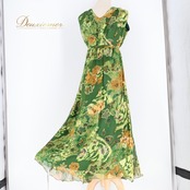 社交ダンス 衣装 ジャンティ gentil ワンピース ドレス 花柄 軽い 薄い パーティドレス 発表会 綺麗 上品 緑 カーキ グリーン系 発表会衣装 フレアスカート  フラワープリント サイドスリット 大人可愛い バースデーパーティー 軽やか おしゃれカジュアル 女性用ドレス ふんわり揺れる スタイリッシュ