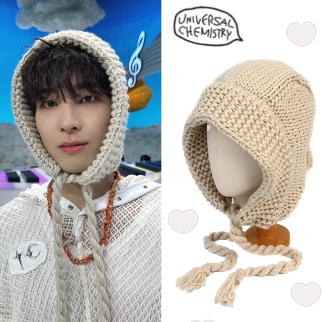 ★SEVENTEEN ウォヌ 着用！！【UNIVERSAL CHEMISTRY】Rope Beige Knit Bonnet Hat - 3COLOR