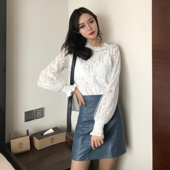 2020年初春の新しいレトロなインナーレースステッチスタンドアップカラーメッシュレースボトミングシャツレディーストップ 1号婦人29938597191