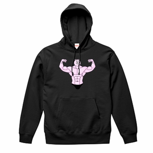 むきむきくまさん・ダブルバイセップス スウェットプルオーバーパーカー United Athle 10.0oz ブラック