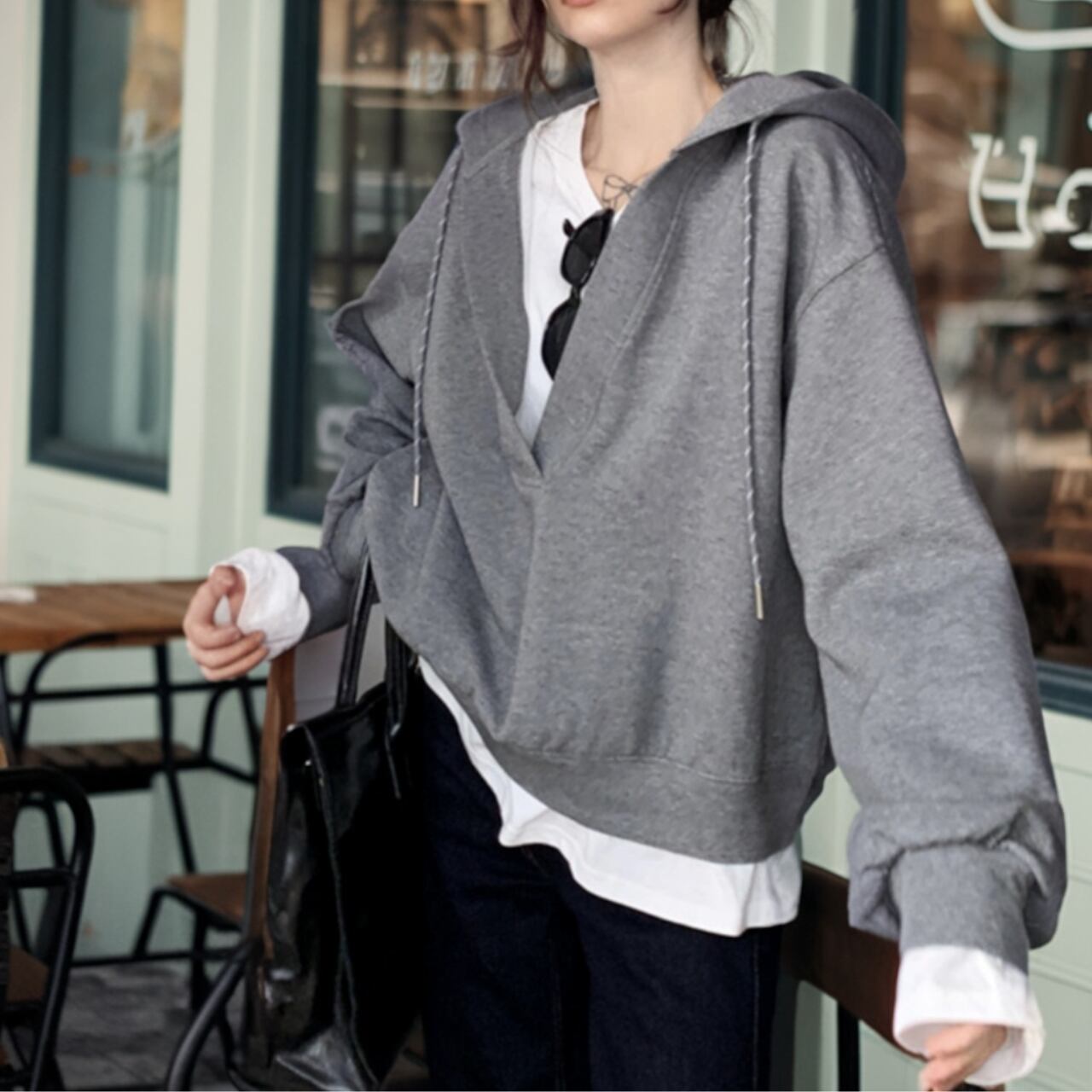 オーバーサイズフード付きロングスリーブ裏毛 00023