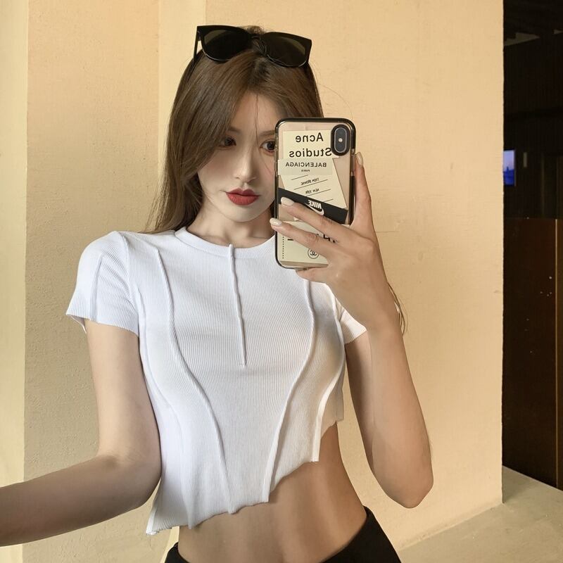 ショートトップス サマースタイルクロップトップ 夏物 ハンチェンe35233819299