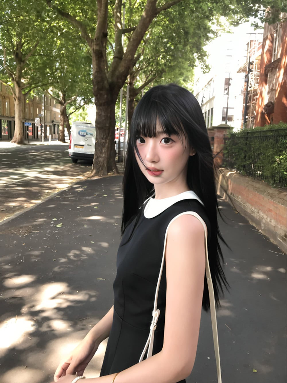 ✩**様 【即日配送◎】ノースリーブワンピース miu系穿搭ワンホンglance miu系穿搭｜フレンチラウンドネックカラーノースリーブワンピース