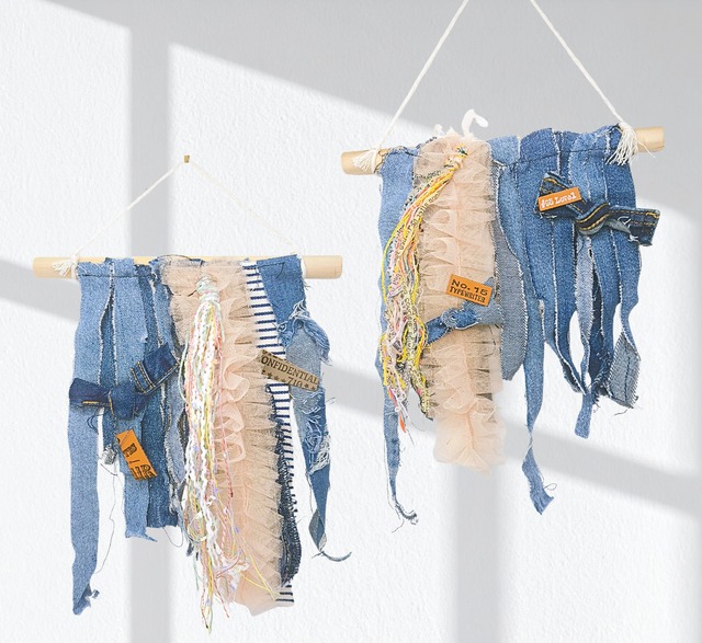 デニムリメイクタペストリー  壁掛けインテリア［STW-140/141］