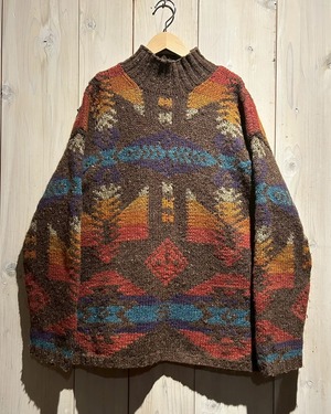 【a.k.a.C.a.k.a vintage】“LAUREN Ralph Lauren” Hand Knit Native Pattern High Neck Sweater