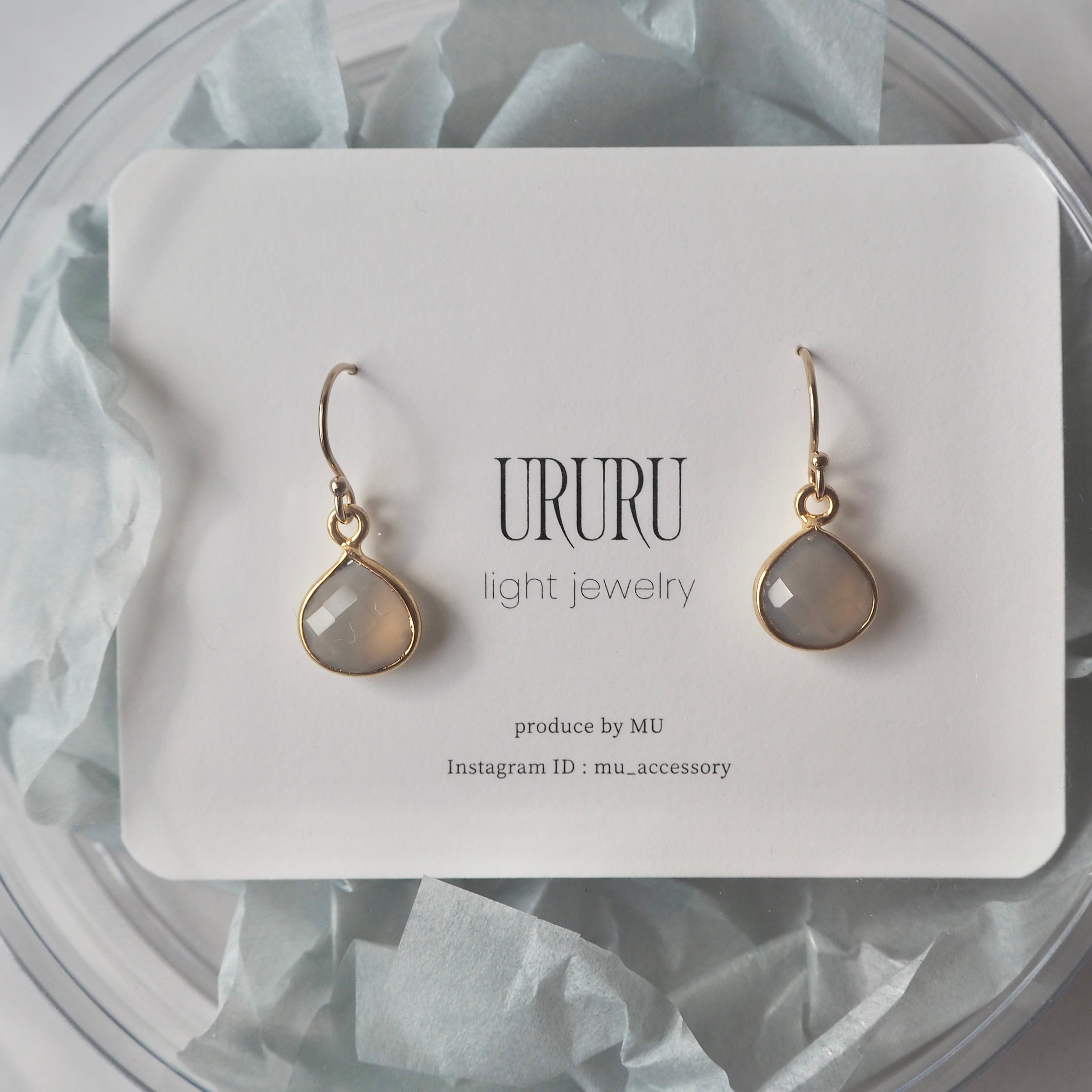 URURU】Gray onyx marron 14KGF pierce / グレーオニキス | Handmade
