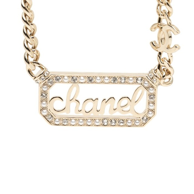 シャネル ヴィンテージ ロゴ ローグ チェーン ネックレス ゴールド メッキ フェイクパール ラインストーン レディース CHANEL 【中古】