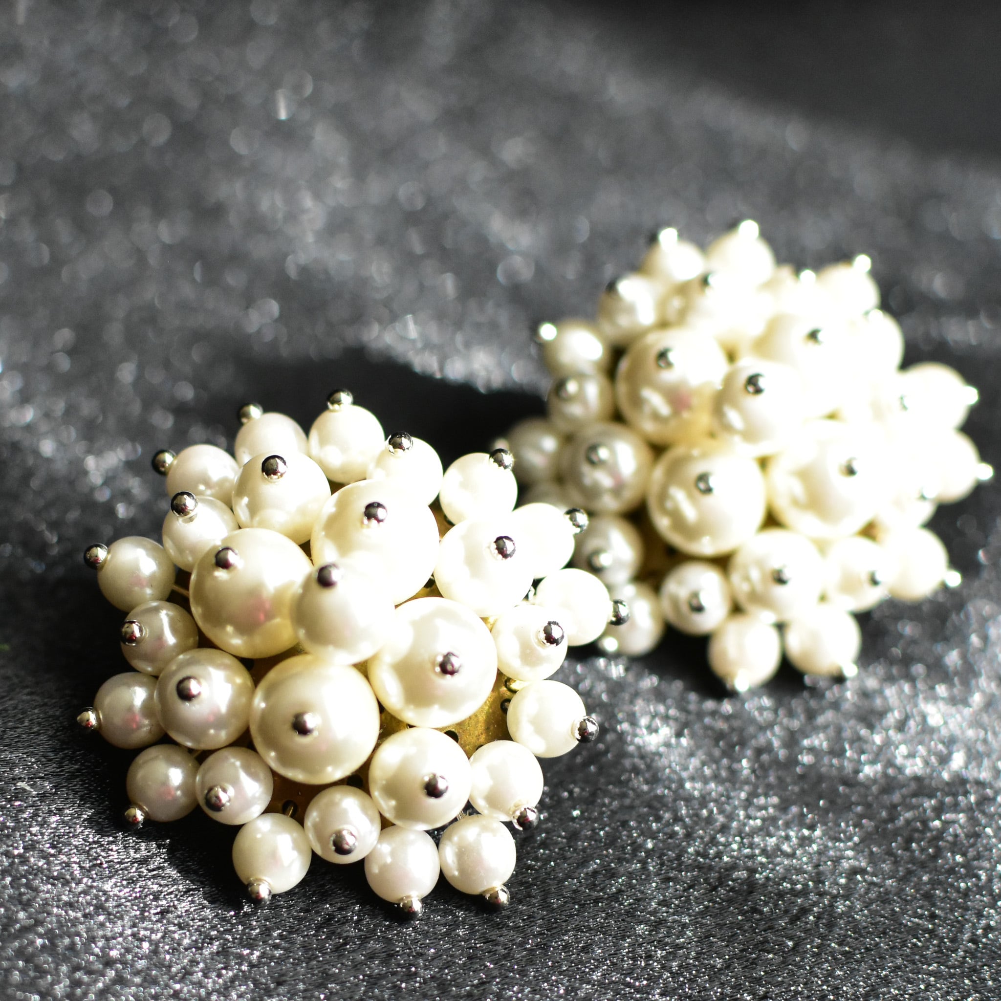 大ぶりクリップ式イヤリング ヴィンテージアクセサリー パール