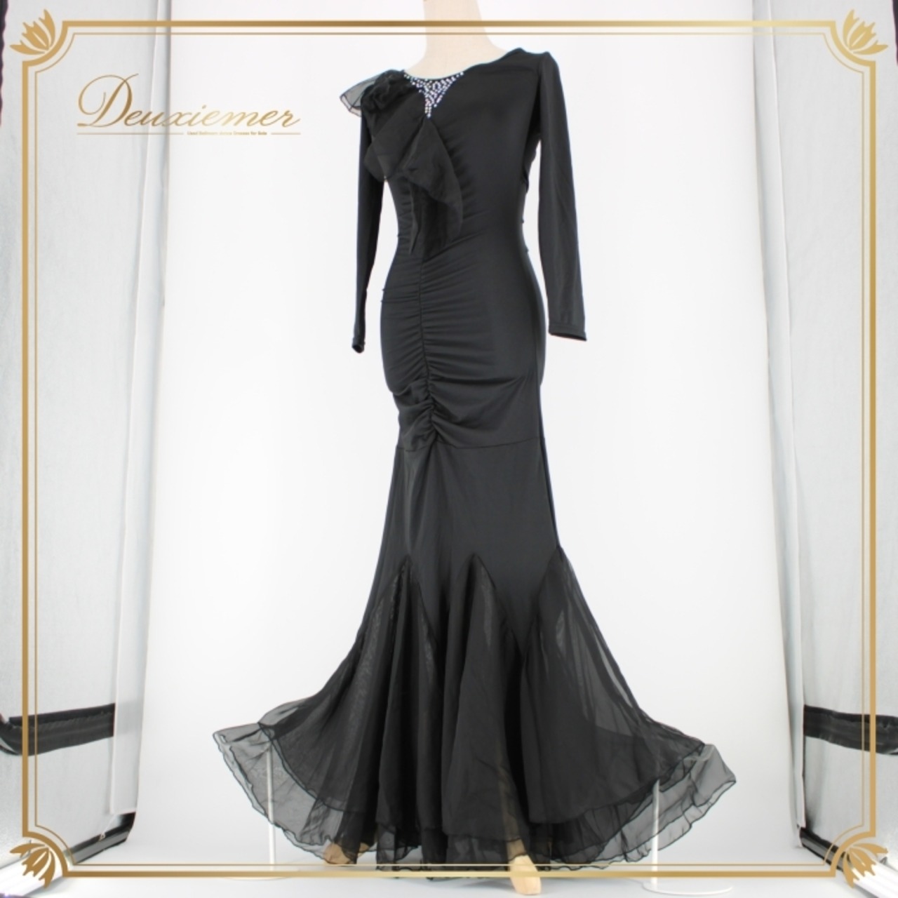 社交ダンス 衣装 スタンダード ドレス ワンピース レッスンウェア パーティドレス レディース YILINFEIER ブラック系 黒 長袖 上品 シンプル フォーマル セクシー 伸縮性 洗練された おしゃれ ドレスアップ 高品質 ストレッチ 大人向け 洗練されている かわいい ステージ衣装 ラインストーン エレガント 女性用 おすすめ