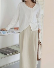 Asymmetrical button front cut sew L0119