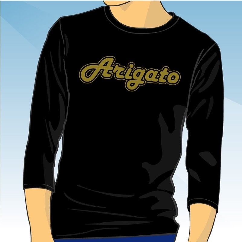 Arigato 7分丈Ｔシャツ(ブラック×ゴールド)