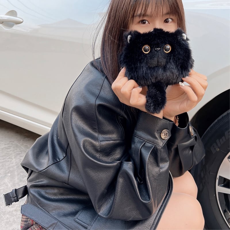 猫好きにはたまらない♪ 黒猫 ファー 小銭入れ キーホルダー オッドアイ キャット cat キーチャーム カジュアル 財布 コインケース  フェイクファー ふわふわ 可愛い プレゼント ぬいぐるみ 韓国雑貨 lamitte deco トレンド 韓国ファッション ショップ BASE店