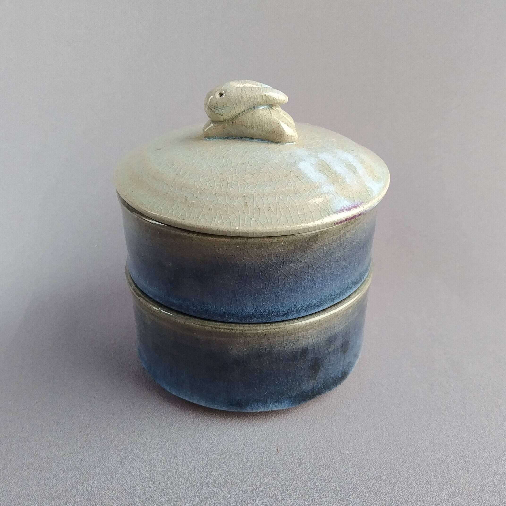 蓋物 二段重ね 藍釉 【商品番号：00790】 | やきもの實陶（さねとう）