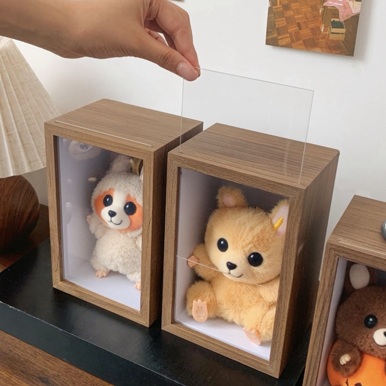 【木製 インテリア 推し活】ディスプレイラック 2個セット ディスプレイ ボックス アクリル 透明 ぬいぐるみ フィギュア アクスタ アクリルスタンド 推しグッズ オタク 収納 防塵 縦置き 横置き カスタム可能