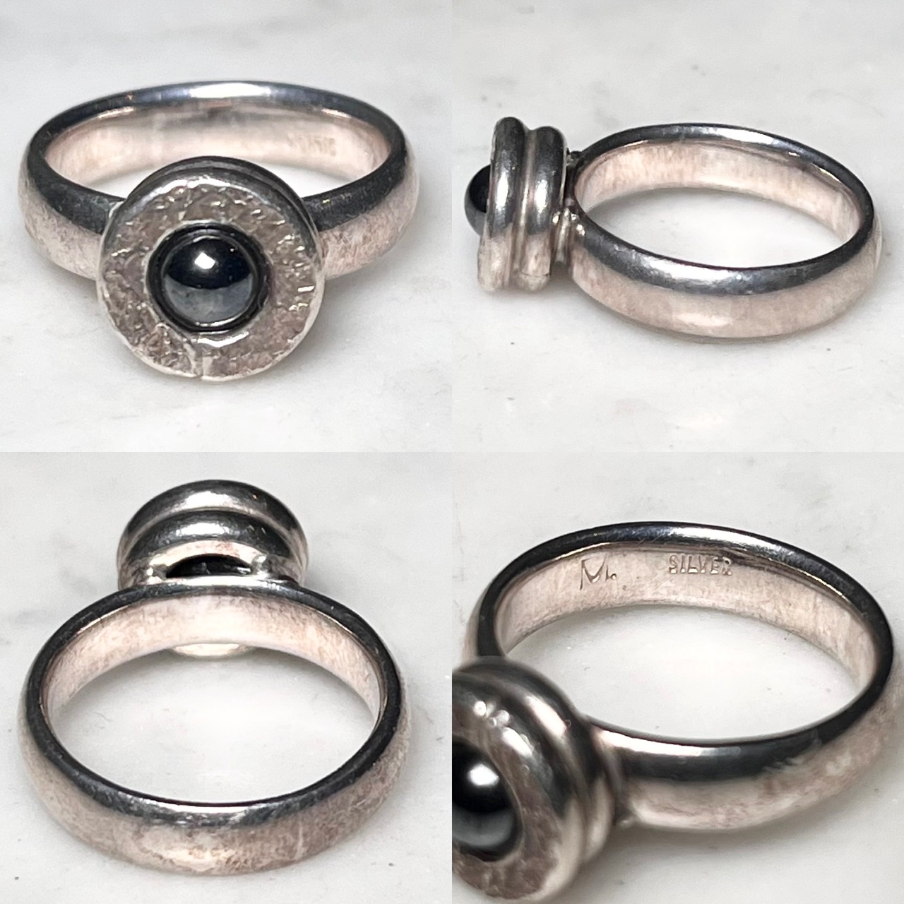 vintage silver hematite signet ring