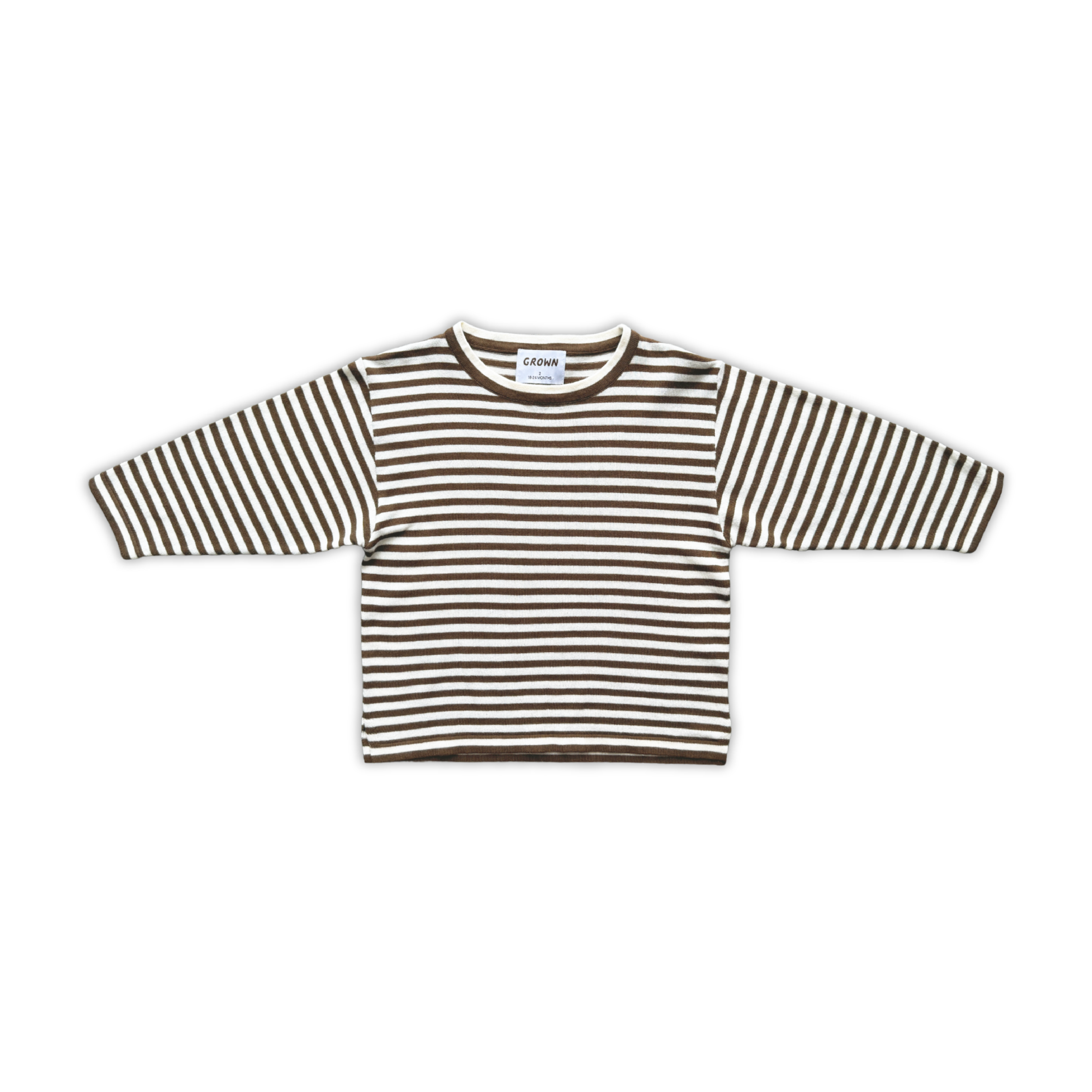 【GROWN】Organic Essential Stripe LS Knit Tee - Espresso
