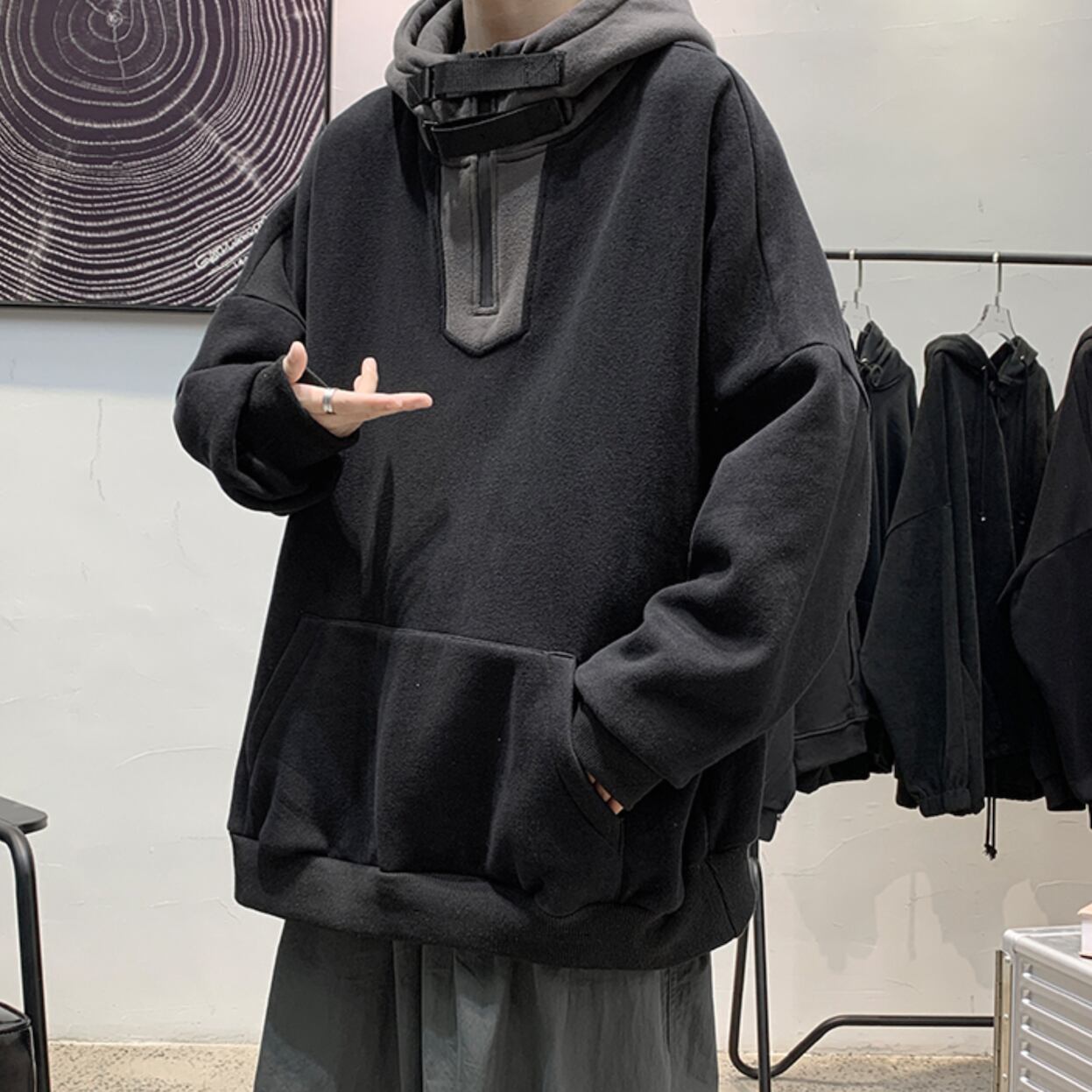 ベルトボリュームネックパーカー 韓国ファッション通販 Nosweat