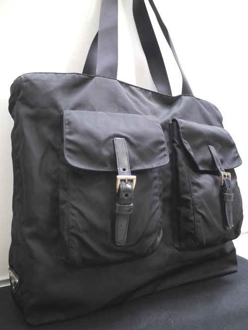 15万◆PRADA プラダ A4対応 ビジネス可 ユニセックス ダブルフラップデザイン ナイロンxレザー トート バッグ◆ 肩掛け可能で使い勝手抜群