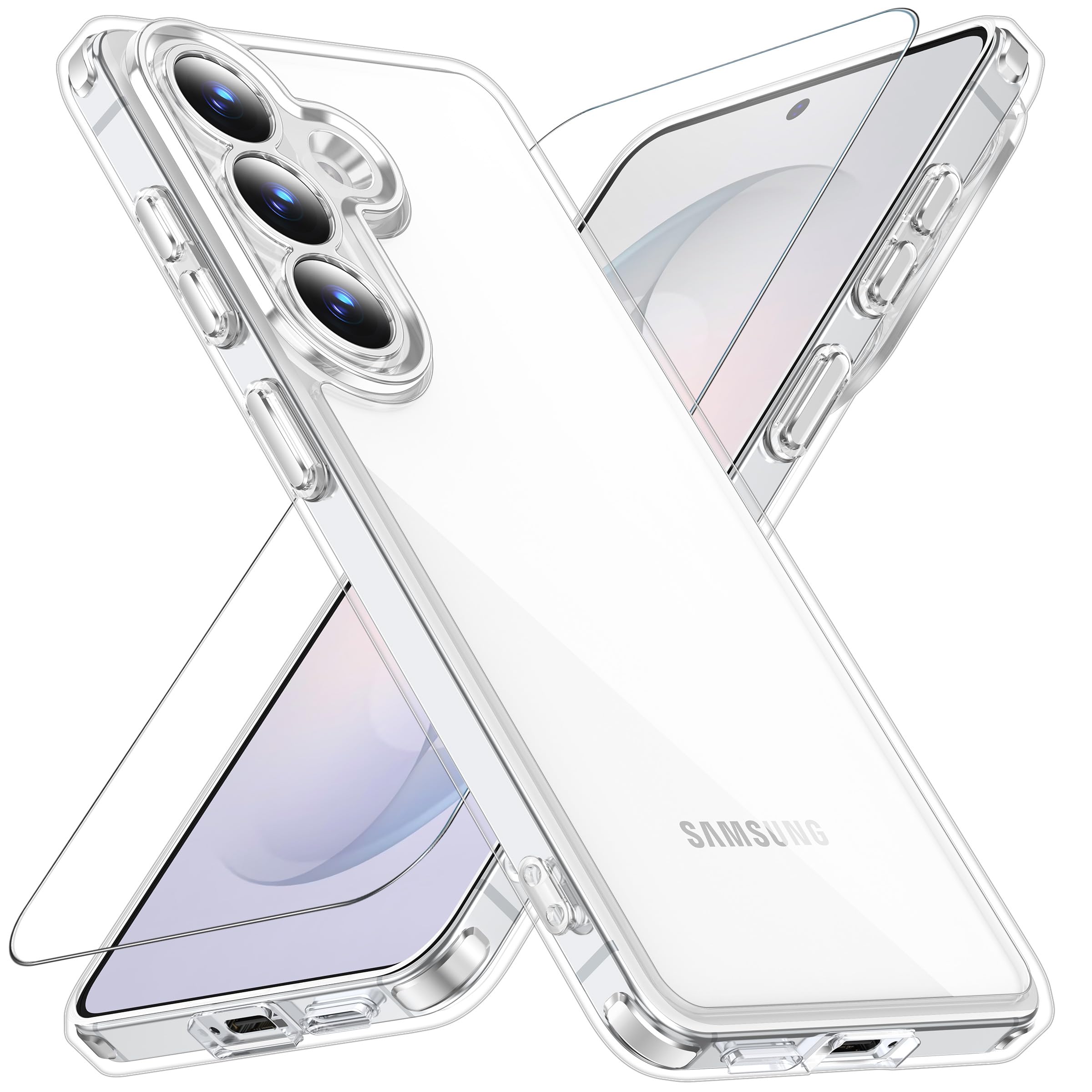 AXAG Galaxy S26 ケース クリア ガラスフィルム付き 耐衝撃 ギャラクシーs26 用 ケース 黄変防止 衝撃吸収