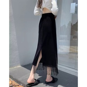 フリンジ ベルベット スリット スカート 10311