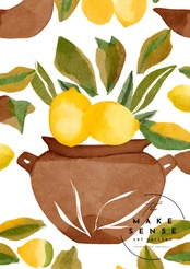 Lemon｜北欧ミニマルの抽象レモンアートポスター｜差し色が映えるシンプルデザイン｜額縁付き完成品｜A3ポスター