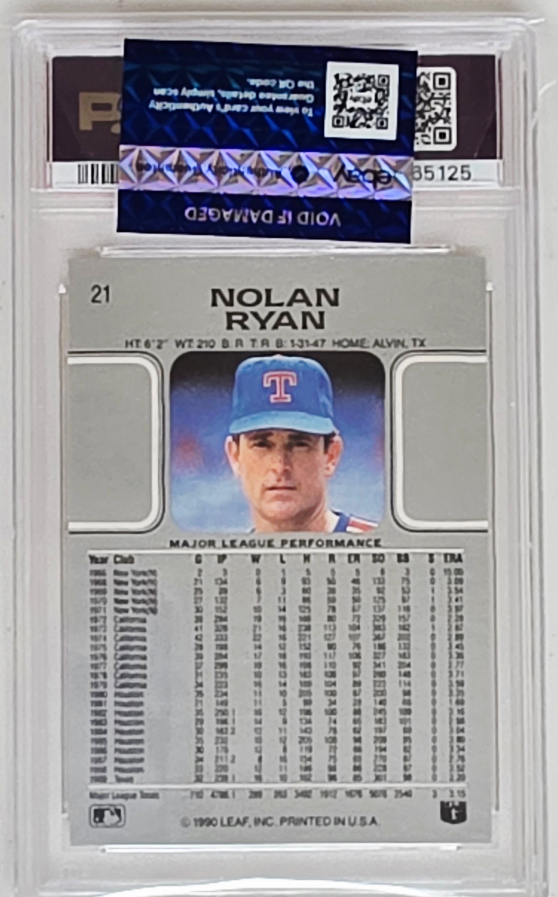 PSA/DNA 9】ノーラン・ライアン | 1990 Leaf Trading Cards #21 HOF 99