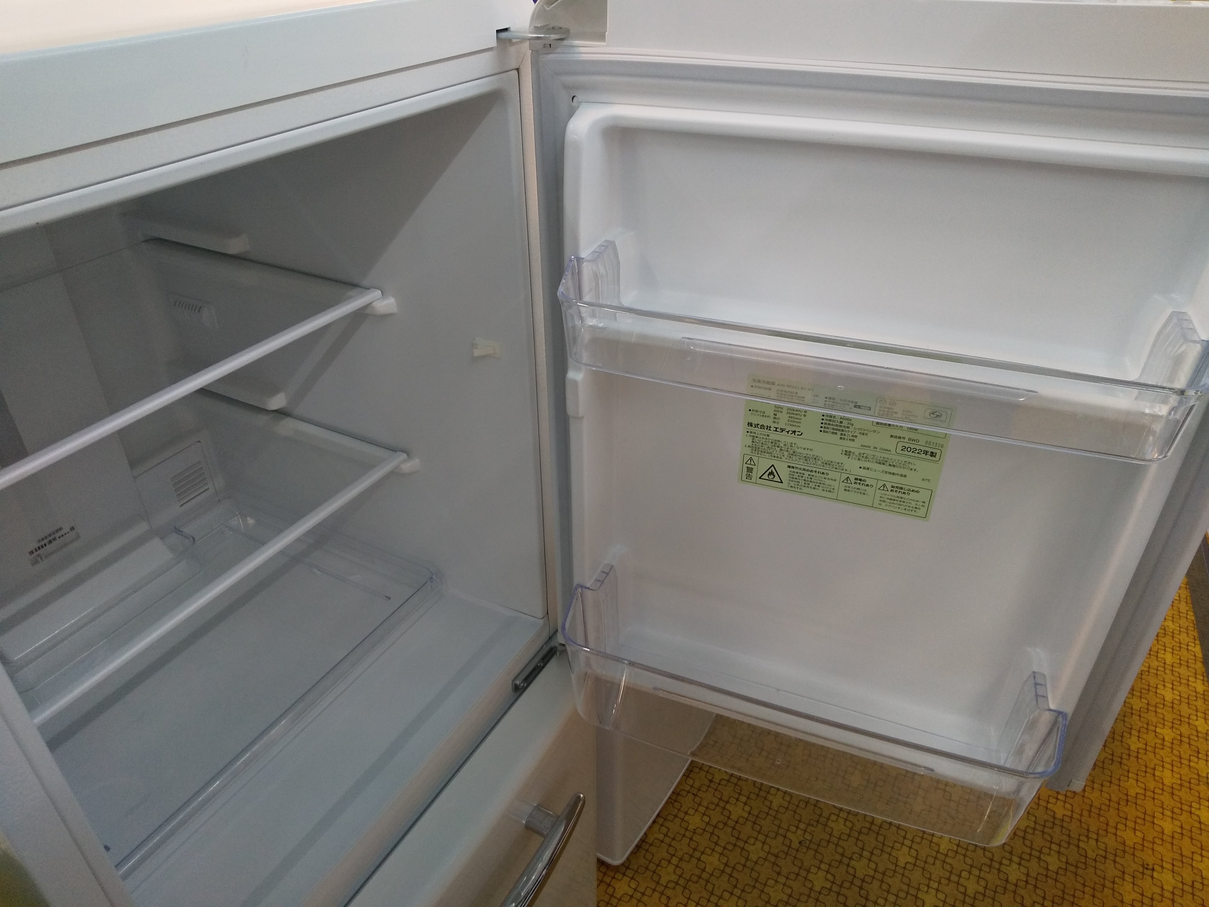 エディオン レトロ調2ドア冷蔵庫 149L ANG-RE151 2022 N24-1280 高く