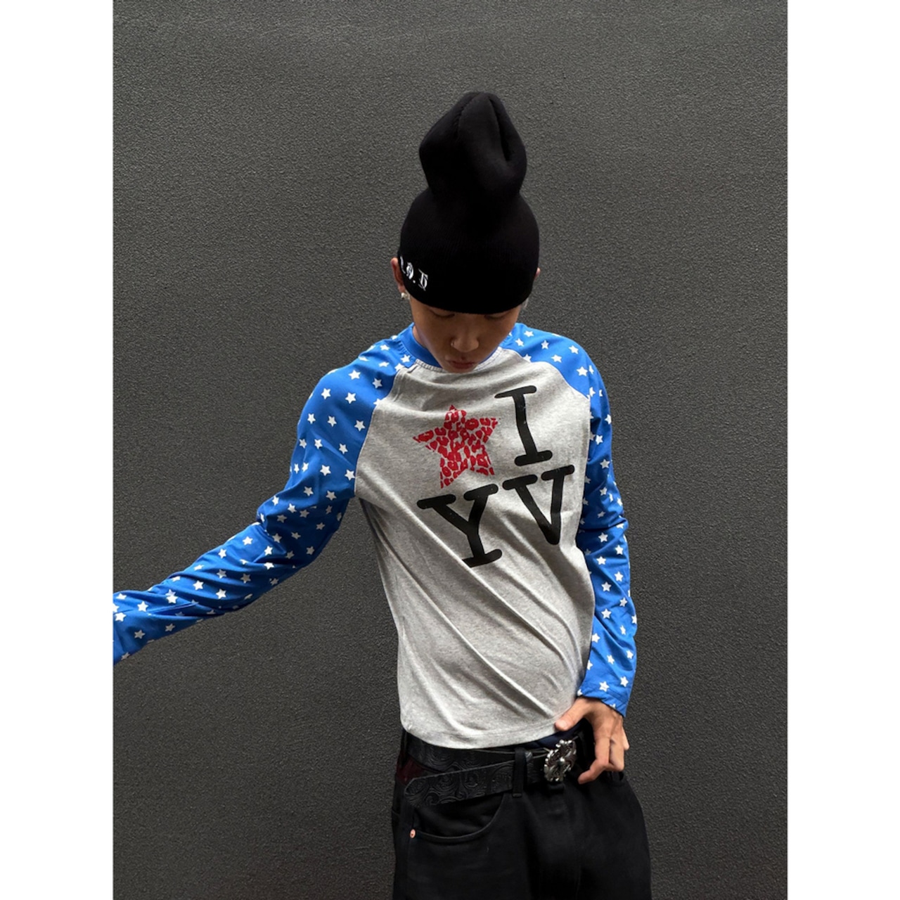 VINTAGE ストリート スタースリーブ 切替ロングTシャツ T2242