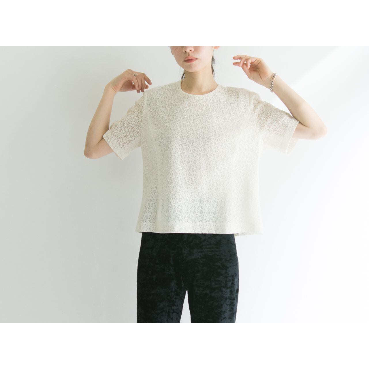 【Burberrys】Collarless h/s lace blouse（バーバリーズ ノーカラー半袖レースブラウス Tシャツ）5b