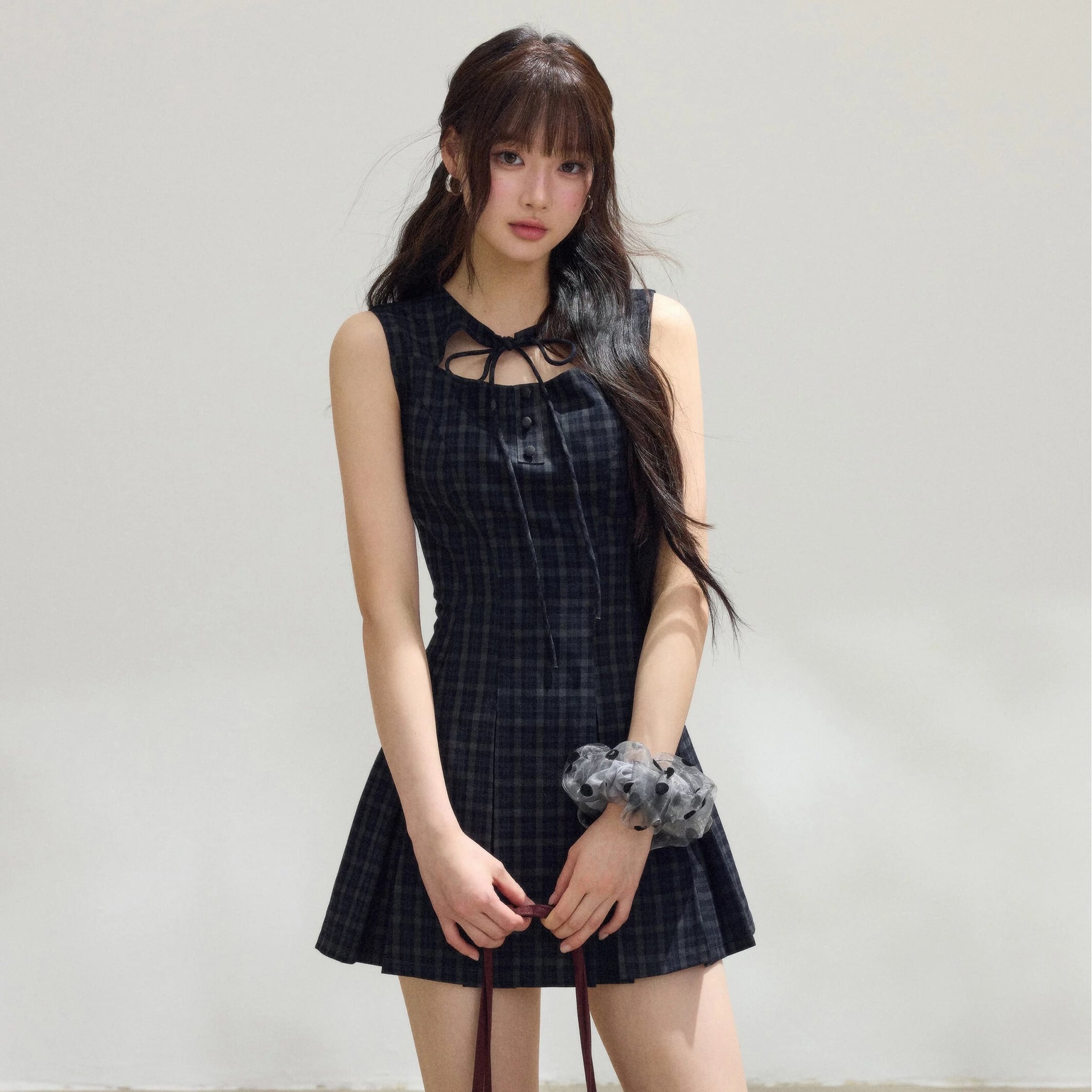 【dress】フロントリボンチェックミニワンピース N3531