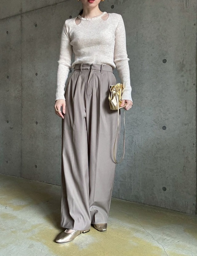 【即納】2タックスラックスワイドパンツ【ベージュ】