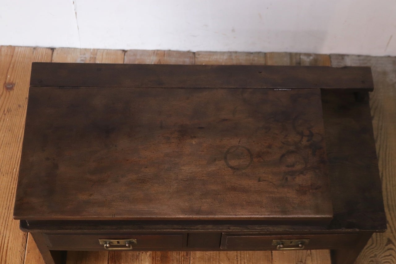 レトロ 文机 ローテーブル 座卓 帳場机 跳ね上げ天板 無垢材 引き出し