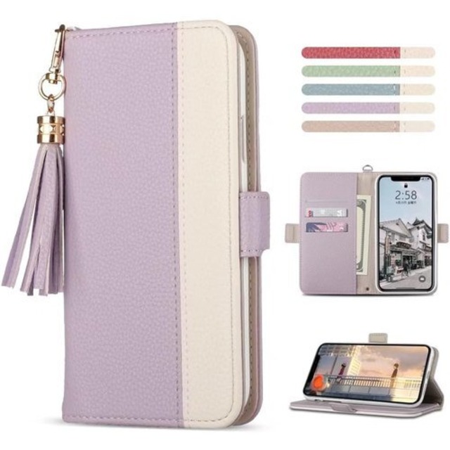 Acclink らくらくスマートフォン F-52B ケース 手帳型 カード収納 F-52B カバー 携帯カバー カードポケット スタンド機能 軽量 便利 衝撃吸収 マグネット式 財布型 スマホケース f52bスマホケース 全面保護 カバー スタンド スモーキーパープル 1175