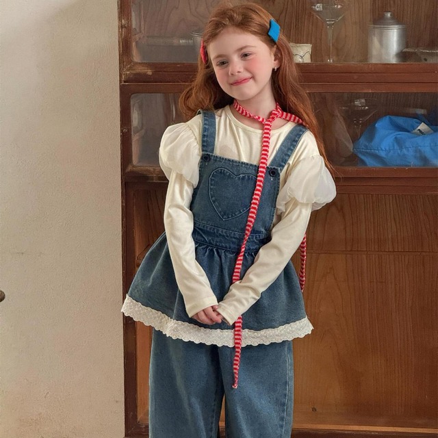 春フェイクレイヤードデニムサロペット