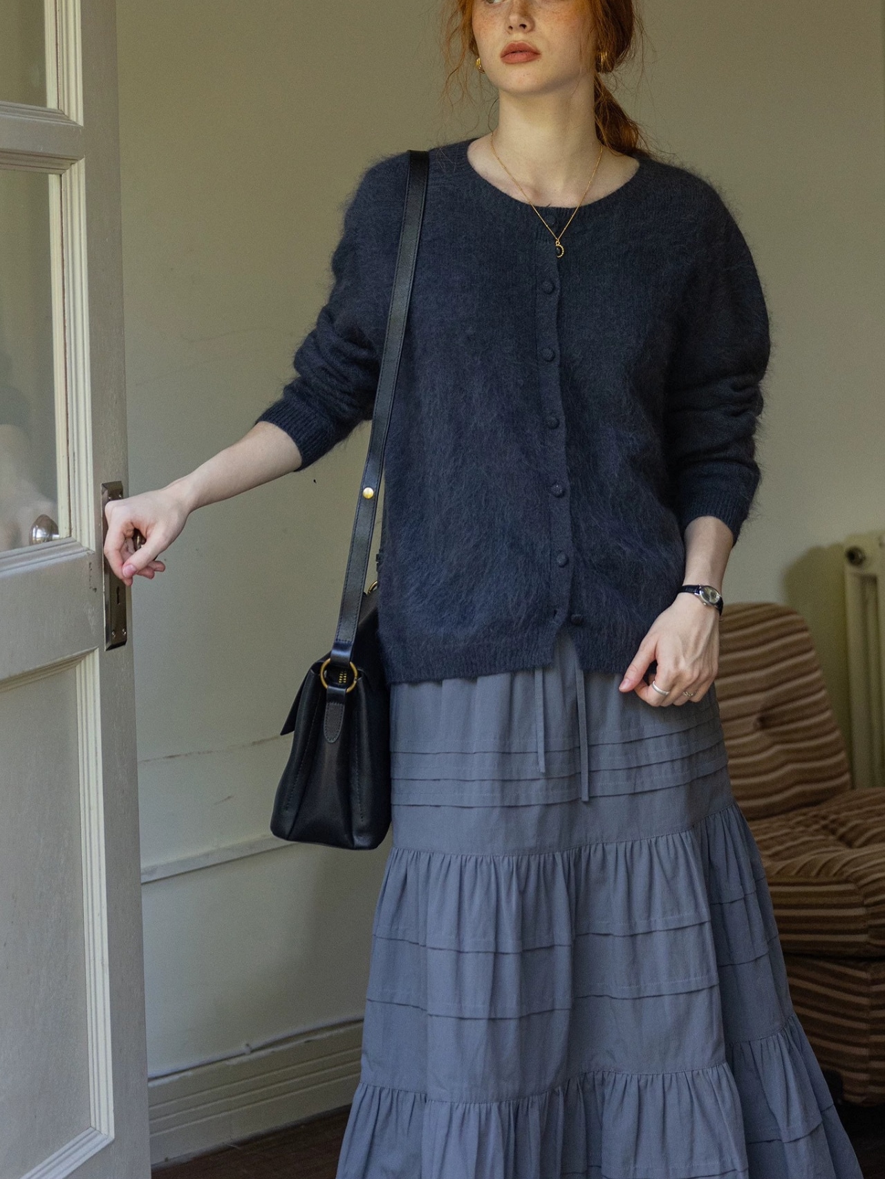 Délavé Gris Cotton Tiered Skirt F0820