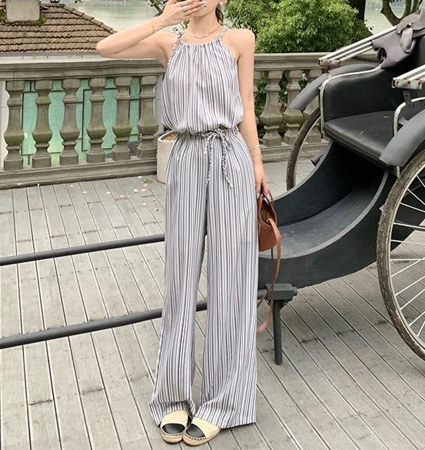 ストライプ柄 セットアップ トップス ロングパンツ 2点セット 上下