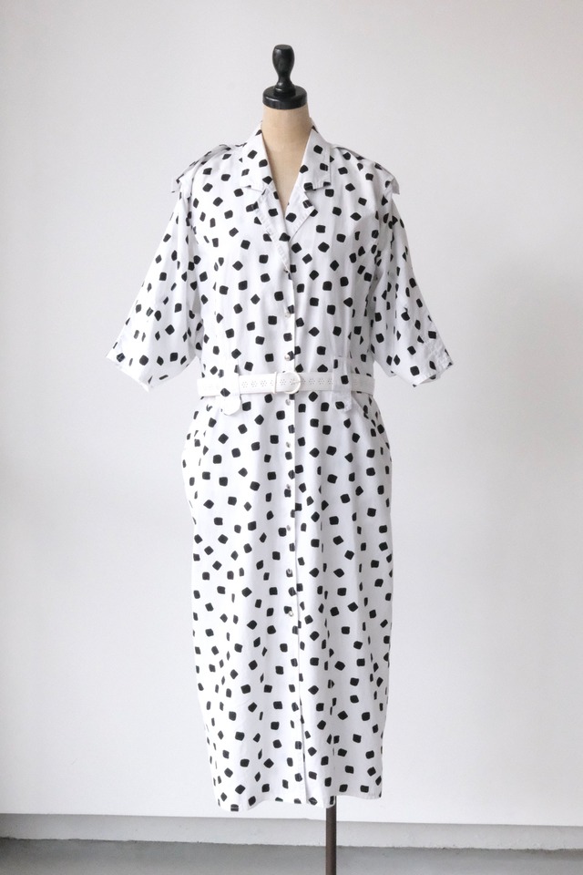 80's mood square dot shirt dress