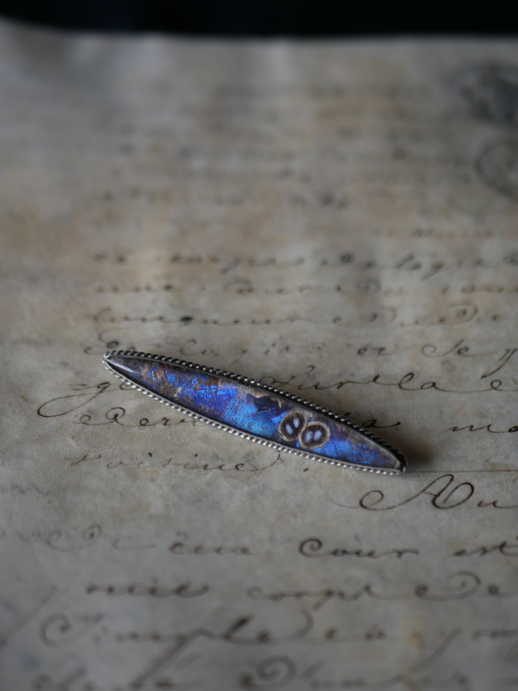 【RESERVED/ 御予約品】モルフォ蝶 フレンチシルバー 純銀製 アンティークブローチ ヴィンテージアクセサリー