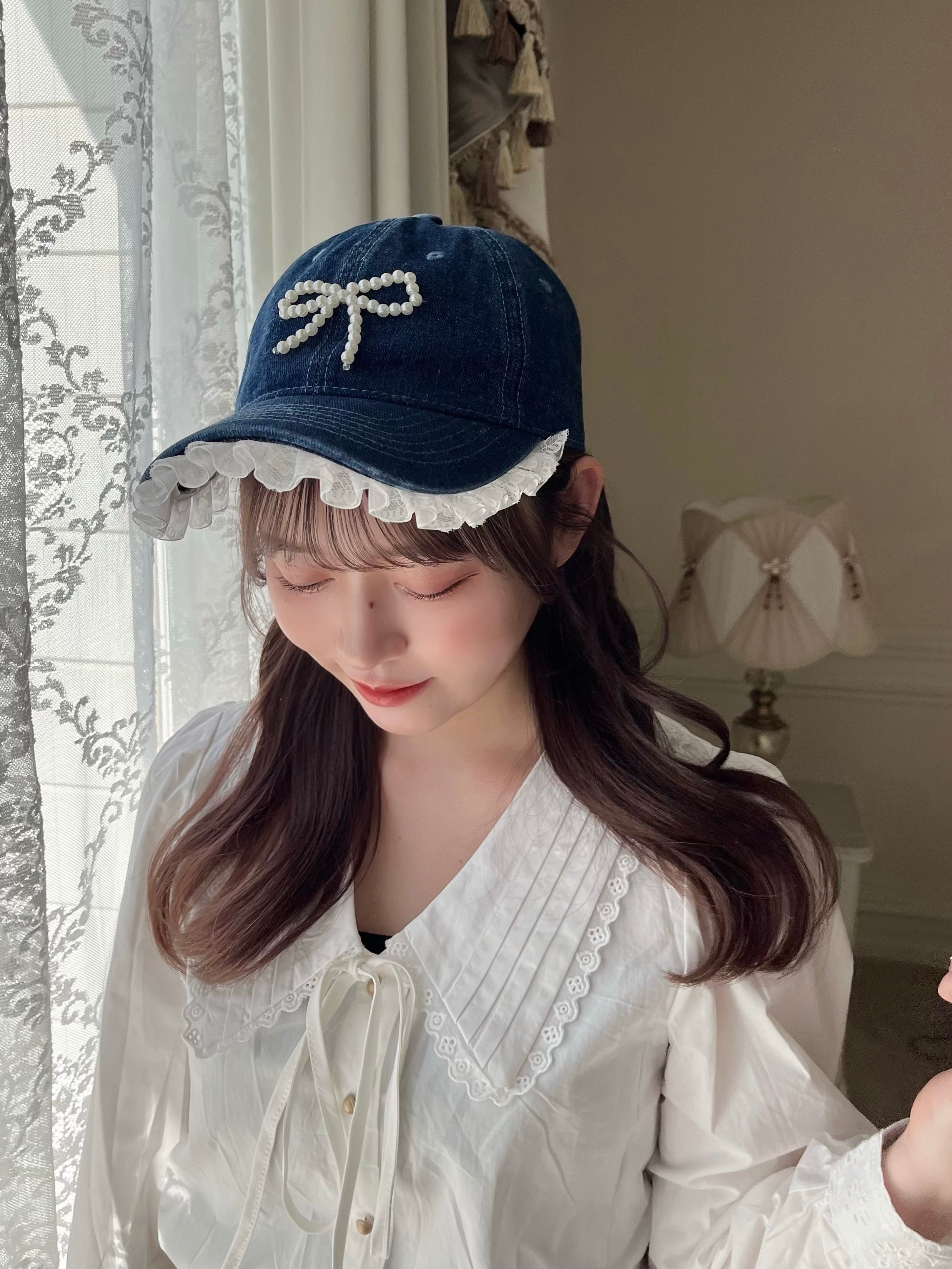 denim lace wing cap