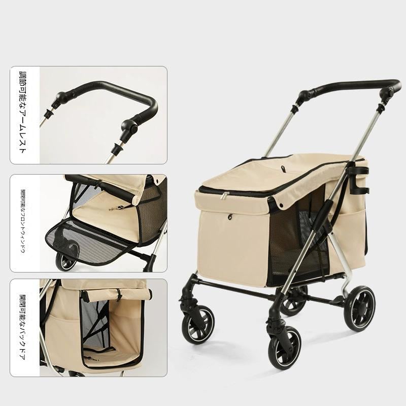軽量で折りたたみ可能なペット用ベビーカー。犬、猫、小型犬から中型犬