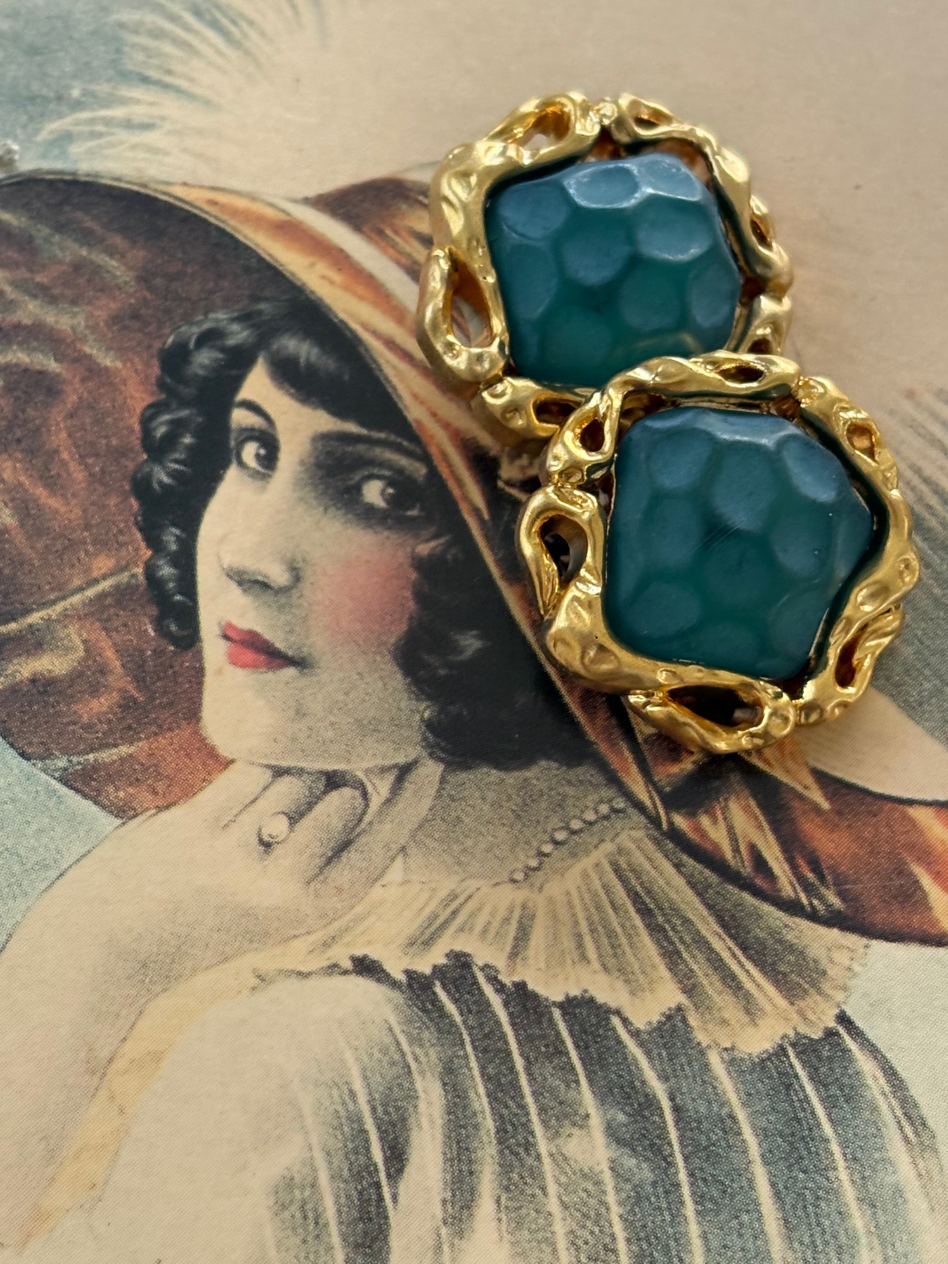 23mm Japaneseヴィンテージボタン カボション ゴールド×グリーン 透かし台座 アクセサリーパーツ 装飾材 カルトナージュ