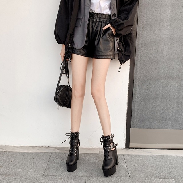 ゴスロリ系 厚底 夏 ブーツ ダブルベルト ハイカット 編み上げ ヒール丈13cm つま先高5cm オルチャン 原宿系 10代 代 天使と悪魔 サブカル系ファッション Seasonz