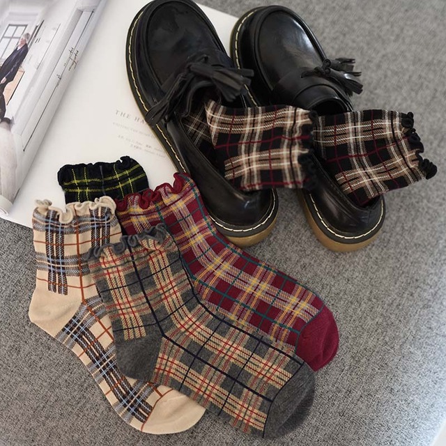 3枚組 靴下 チェック かわいい タータンチェック 韓国ファッション ゴスロリ カジュアル  ソックス 241