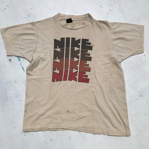 70's NIKE ゴツナイキ 4連 染み込み Tシャツ ベージュ